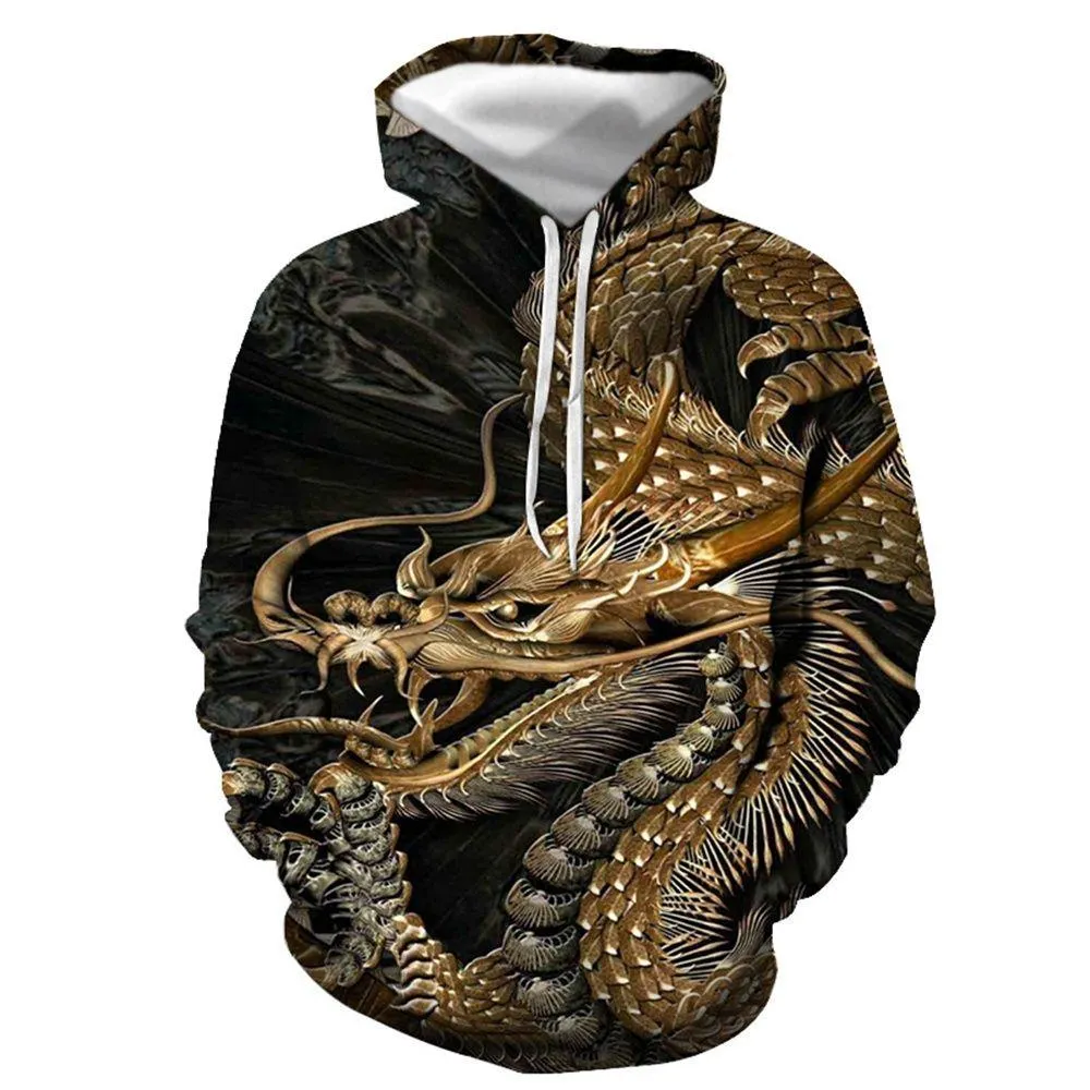 3D Graphic Printed Hoodies Golden Dragon