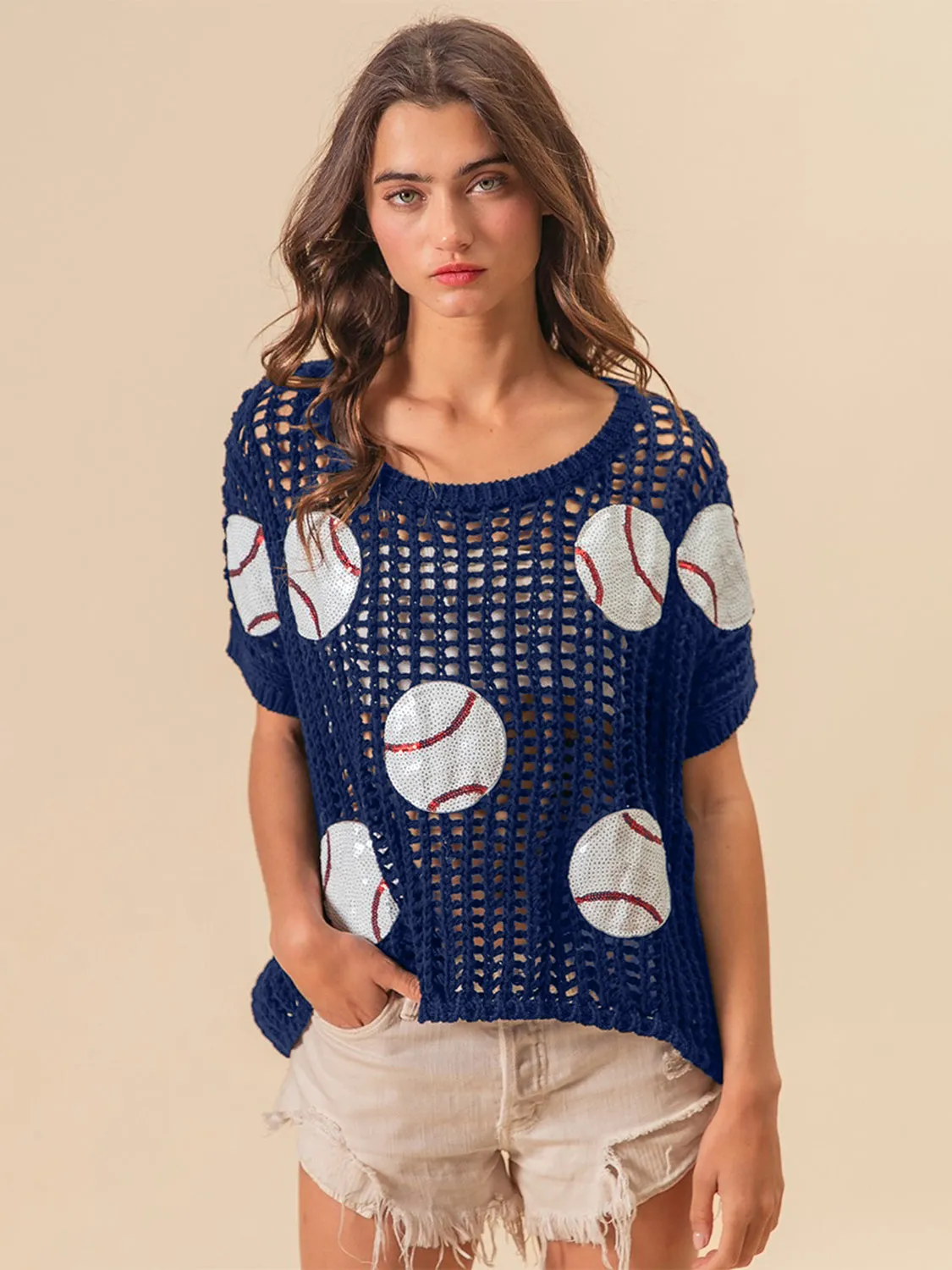 Baseball Patch Short Sleeve Net Cover-Up