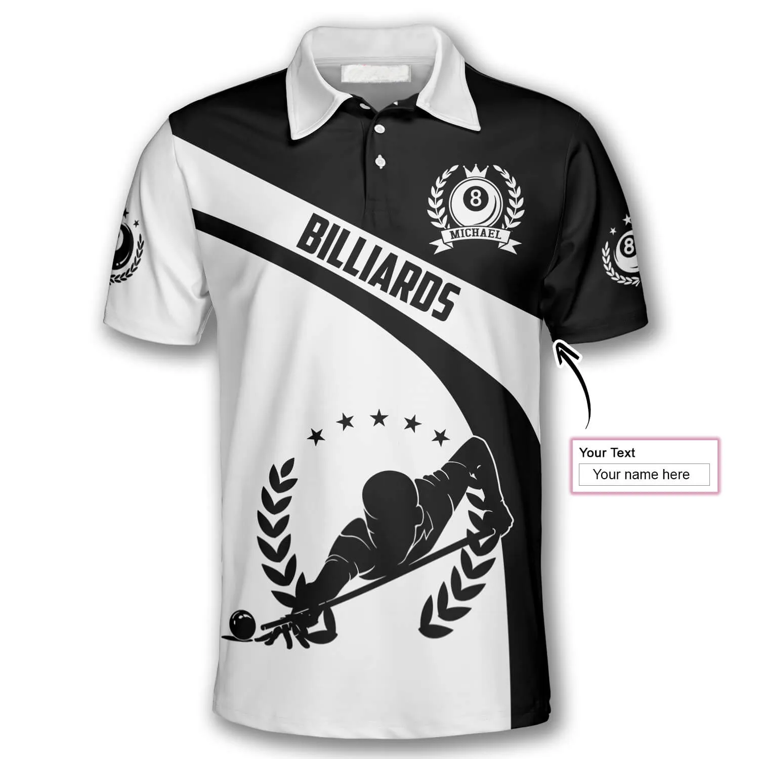 Billiard Cool Dad Black White Version Custom Billiard Shirts for Men, Custom Billiard Shirts for Team, Billiard Polo Shirts