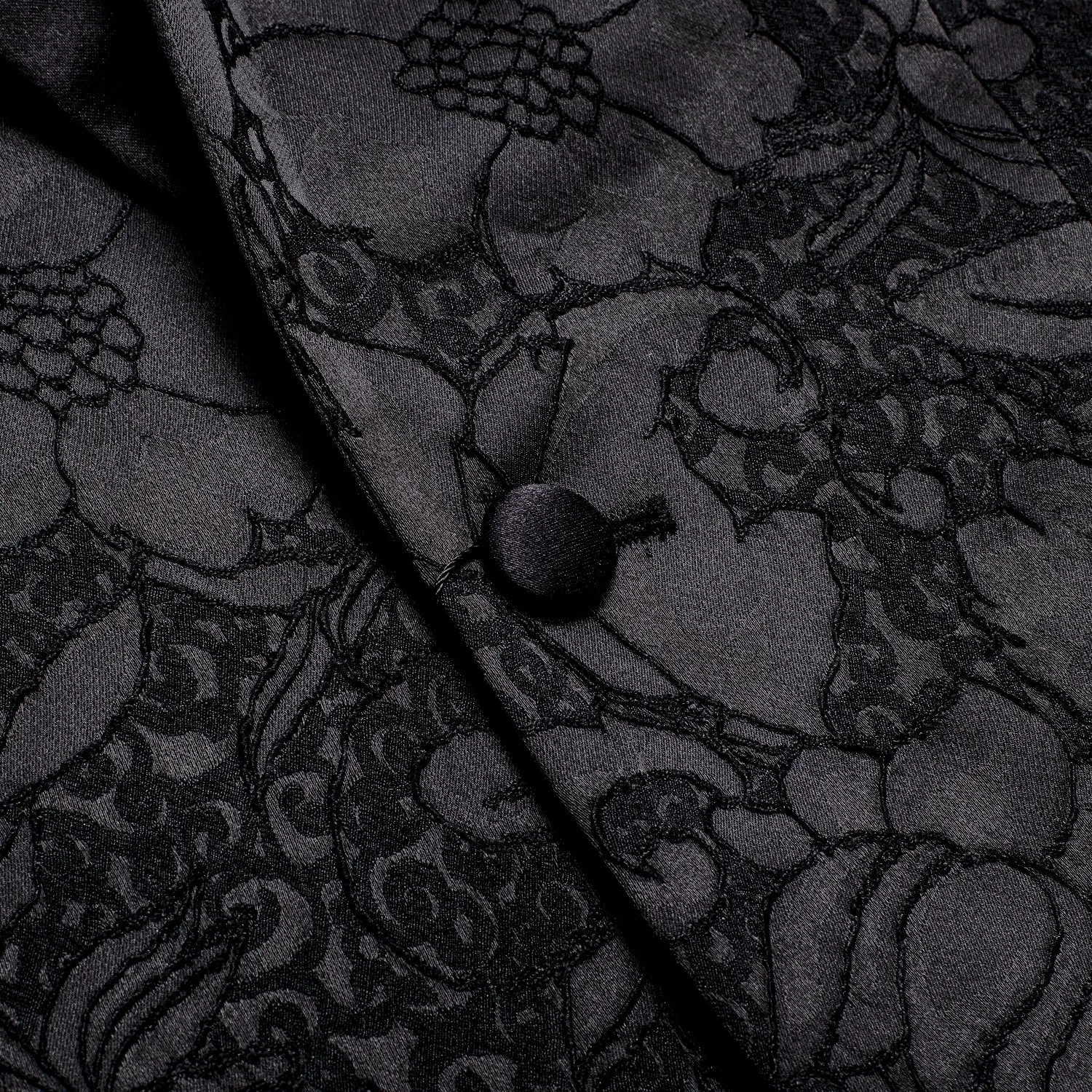 Black Embroidered Floral Tuxedo Jacket