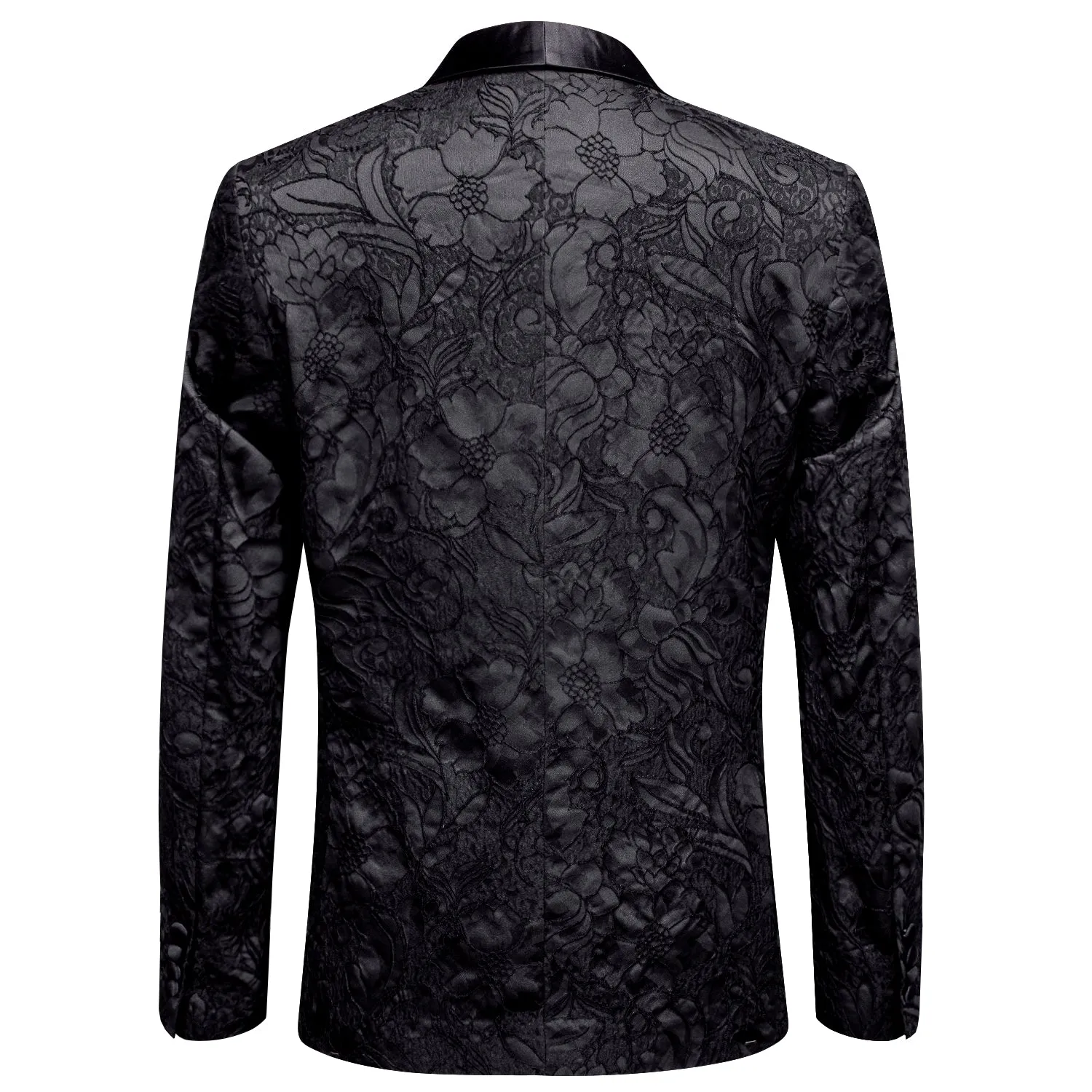 Black Embroidered Floral Tuxedo Jacket