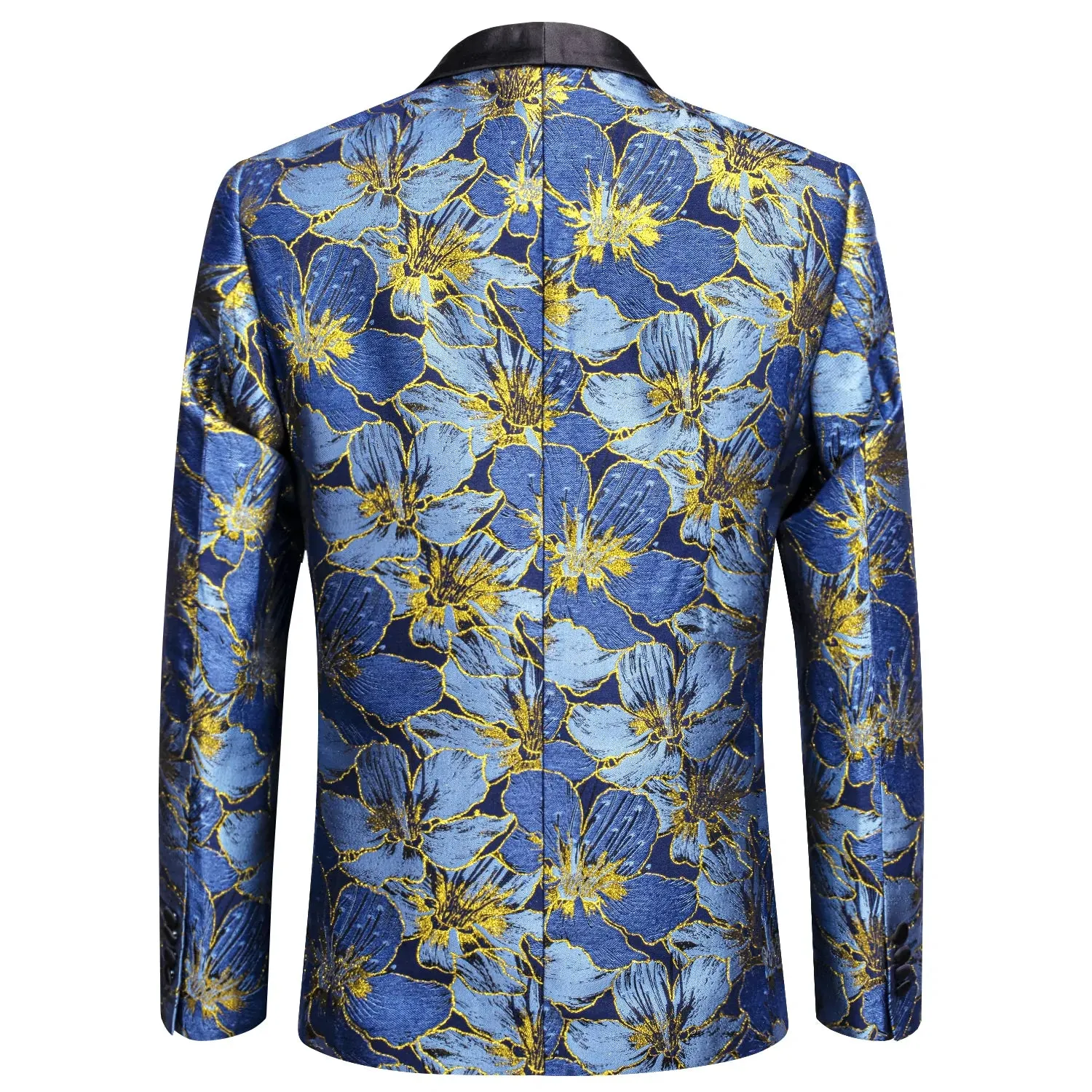 Blue and Yellow Embroidered Floral Tuxedo Jacket