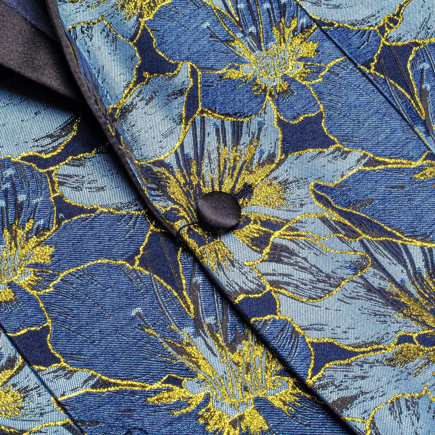 Blue and Yellow Embroidered Floral Tuxedo Jacket