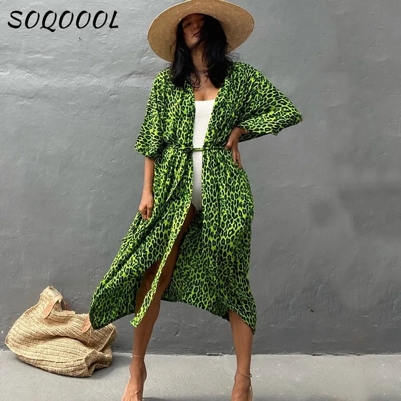 Fashionkova  Sexy Bikini Cover-Ups Women 2022 Summer Beach Pareo Stripes Loose Kimono Swimsuit Dress Beachwear Boho Bathing Suit Cover Up