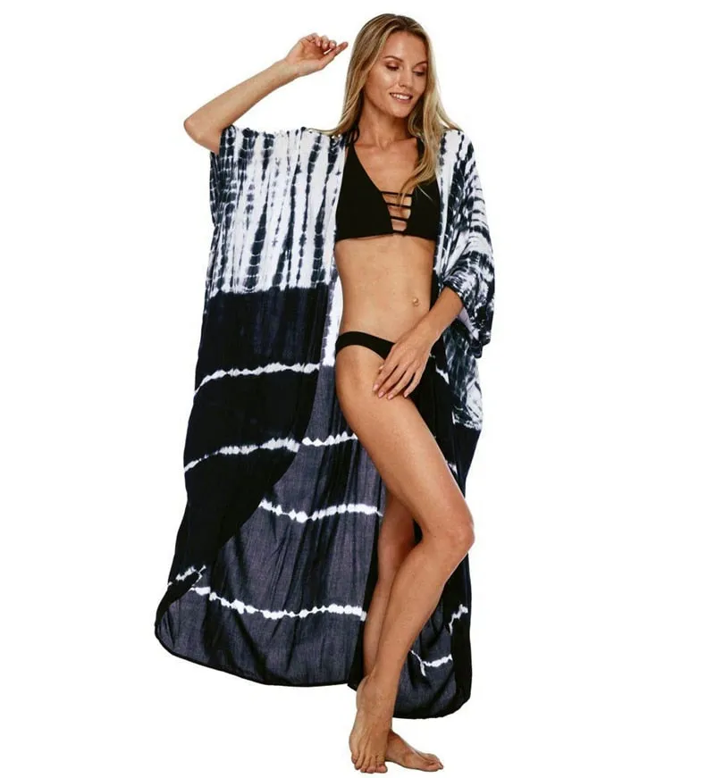 Fashionkova  Sexy Bikini Cover-Ups Women 2022 Summer Beach Pareo Stripes Loose Kimono Swimsuit Dress Beachwear Boho Bathing Suit Cover Up