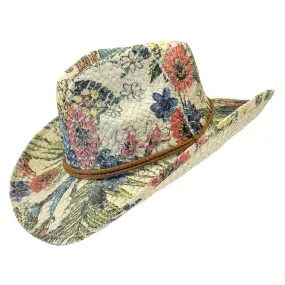 Floral Print Straw Western Cowgirl Hat