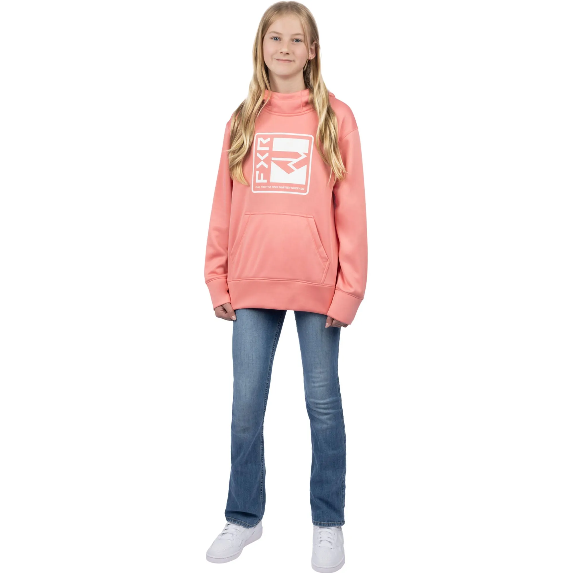 FXR Youth Broadcast Tech Pullover Hoodie Muted Melon/White Pink