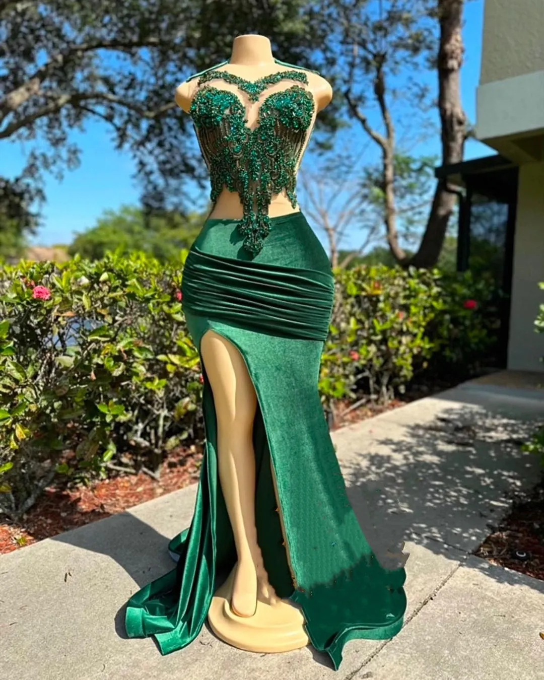 kamahe Dark Green Sweetheart Lace Mermaid Prom Dresses