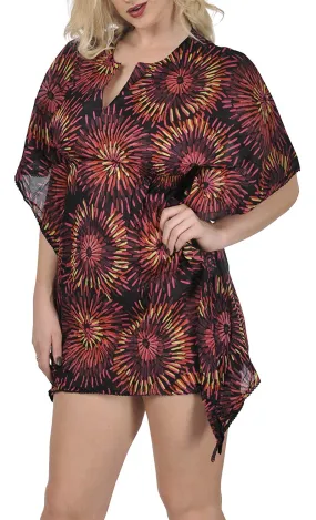 LA LEELA Cotton Printed Loose Blouse Cover Up OSFM 8-14 [M-L] Multicolor_1586