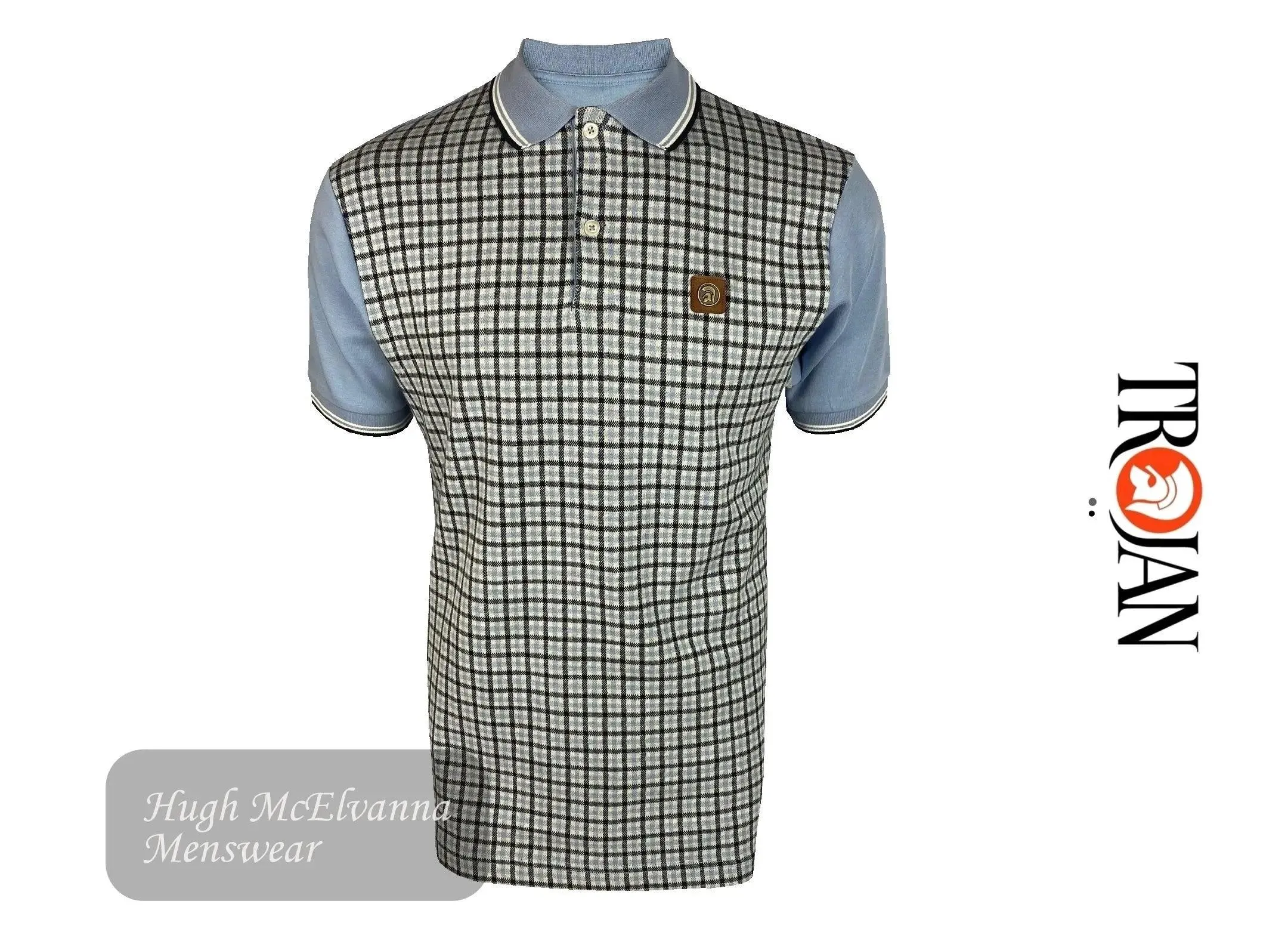 Men's Trojan Sky Blue Check Front Polo Style: TR/8668