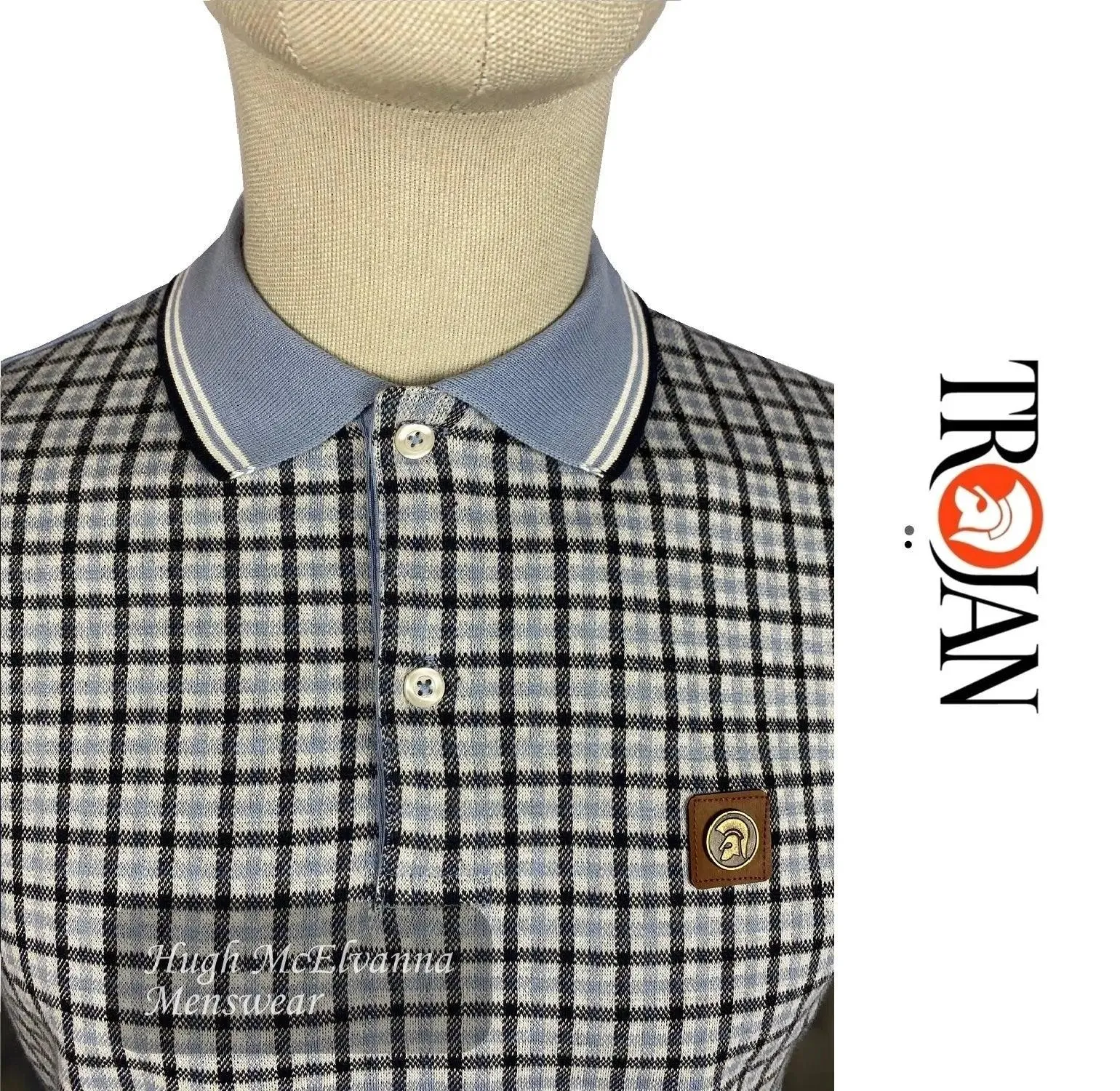 Men's Trojan Sky Blue Check Front Polo Style: TR/8668