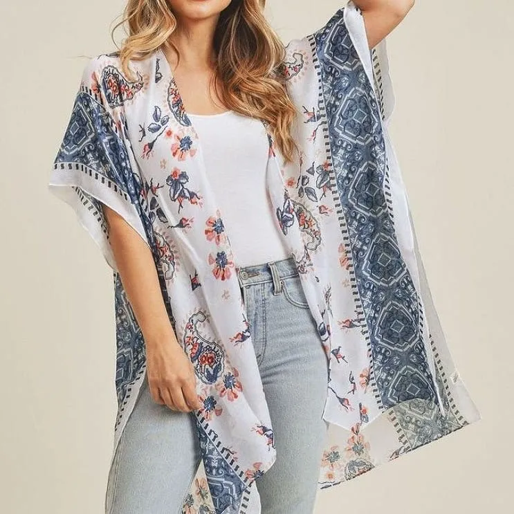 MS0207 Paisley Flower Pattern Beach Summer Kimono