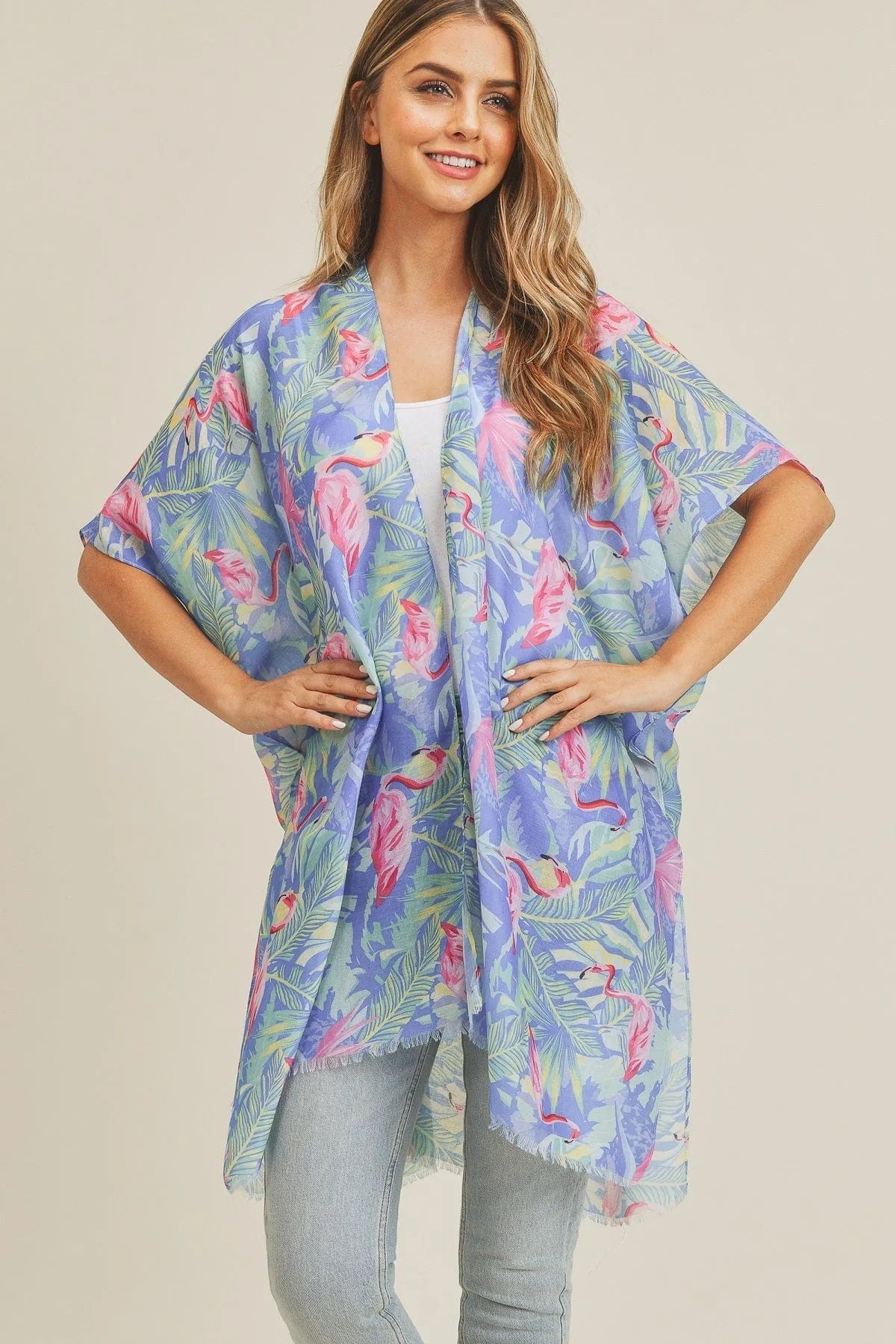 MS0220 Tropical Flamingo Pattern Summer Beach Kimono