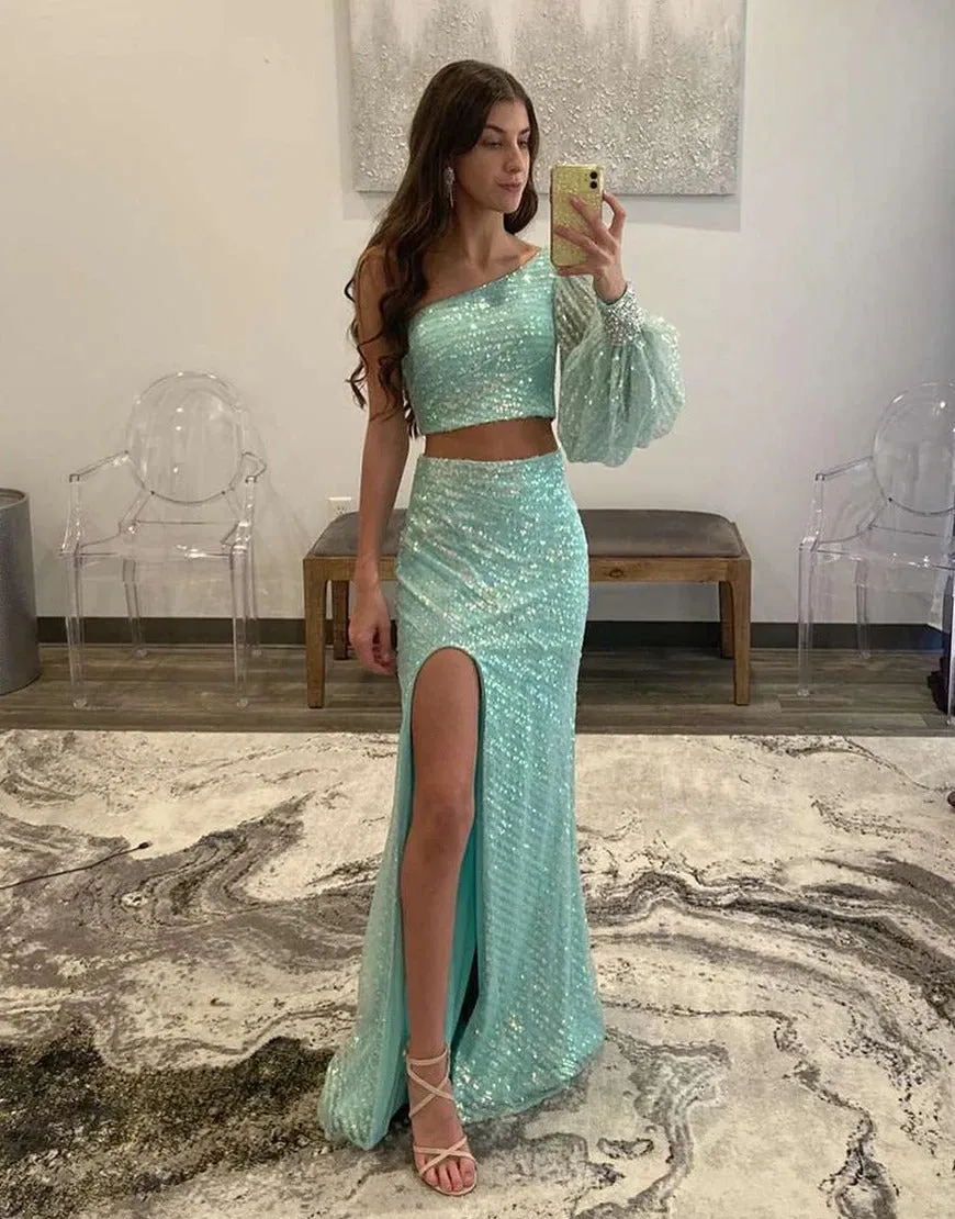 One Shouler Mermaid Two Piece Prom Dresses,Evening Dresses