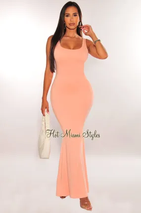 Peach Sleeveless Mermaid Maxi Dress