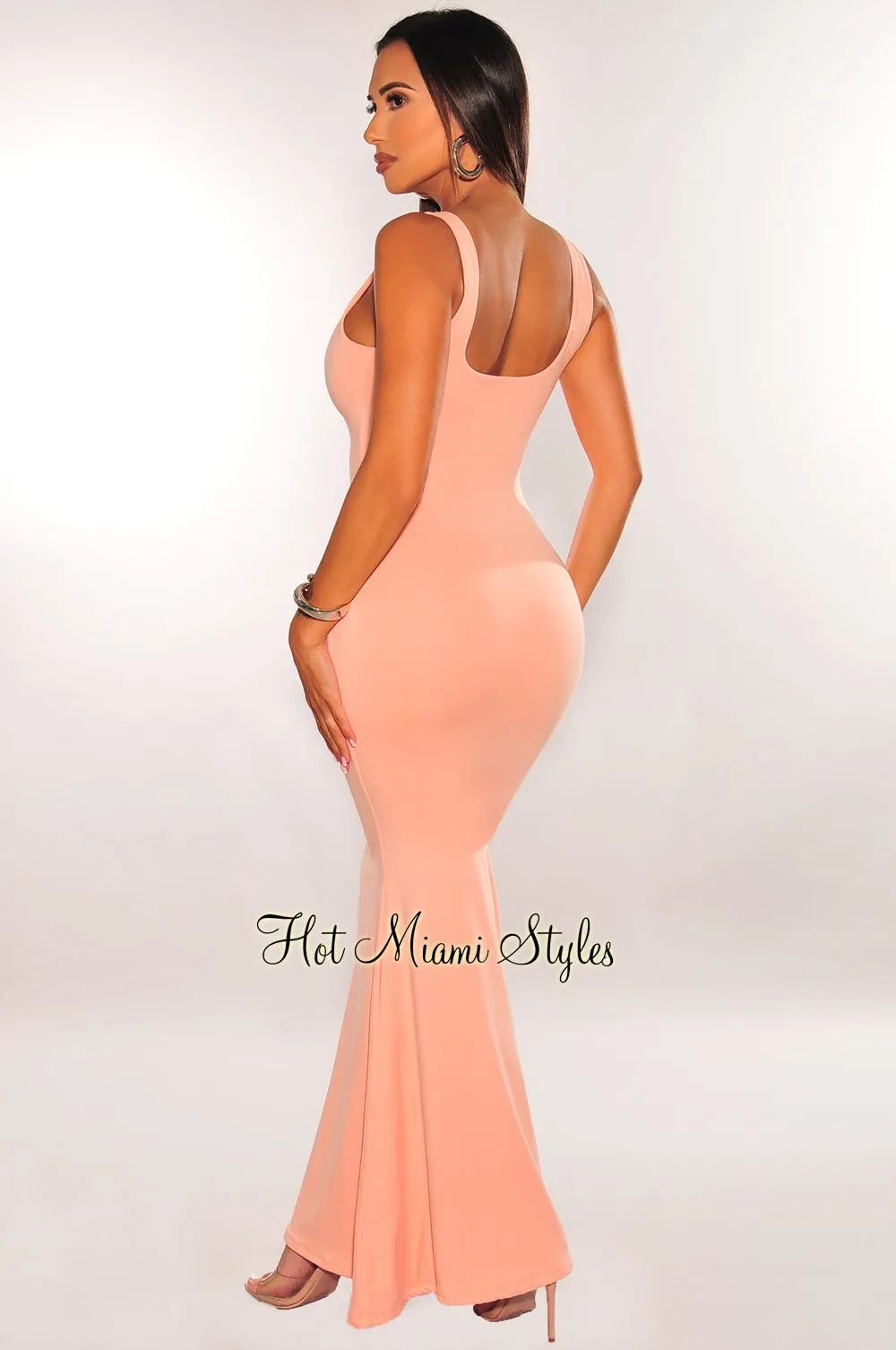 Peach Sleeveless Mermaid Maxi Dress