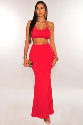 Red Halter Cut Out Mermaid Maxi Dress