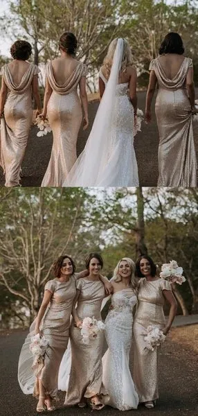 Simple Round Neck Mermaid Sequin Bridesmaid Dresses Sexy Party Dresses