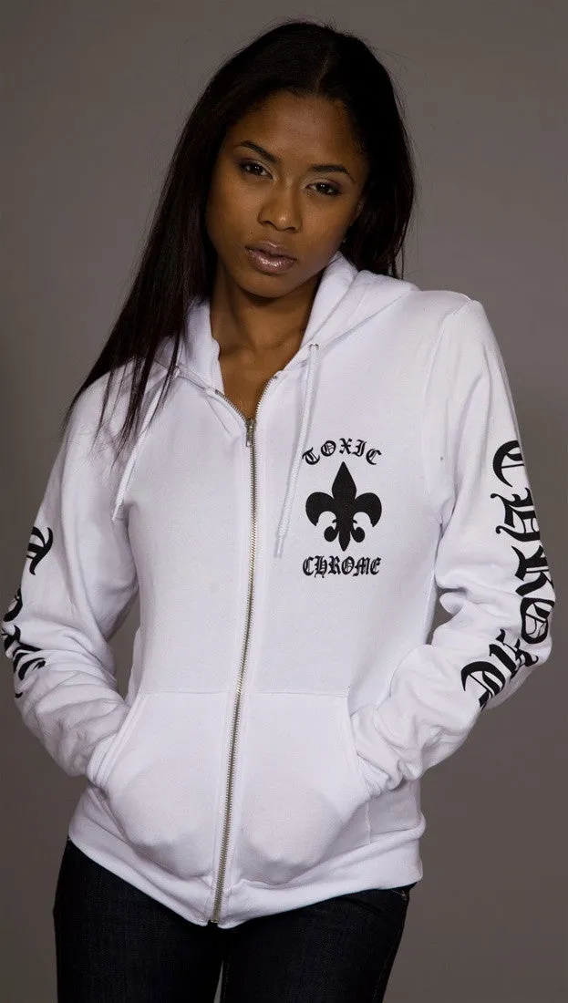 Toxic Chrome Pot Leaf Hoodie Unisex White