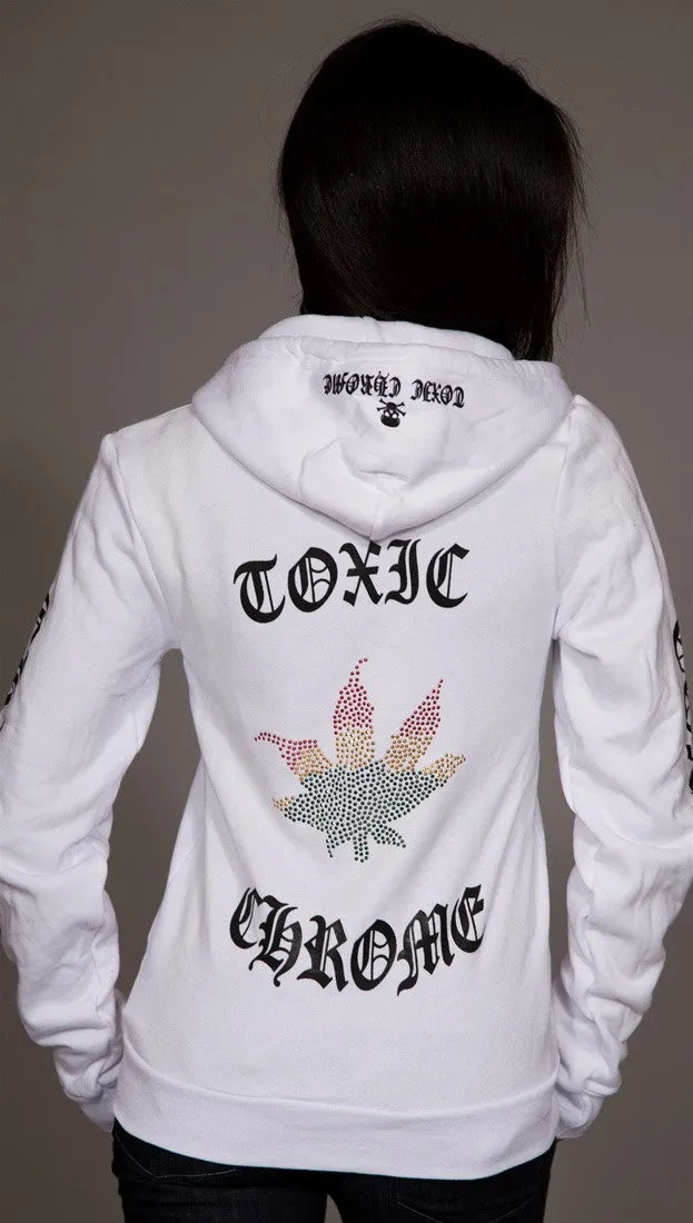 Toxic Chrome Pot Leaf Hoodie Unisex White