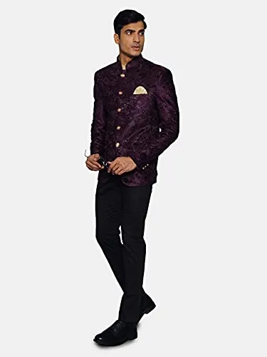 WINTAGE Men's Embroidered Velvet Party/Festive Indian Jodhpuri Grandad Bandhgala Blazer : Purple,Small